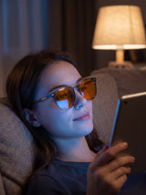 Vesper Blue Light Glasses — Round Sage Acetate, Amber Lenses