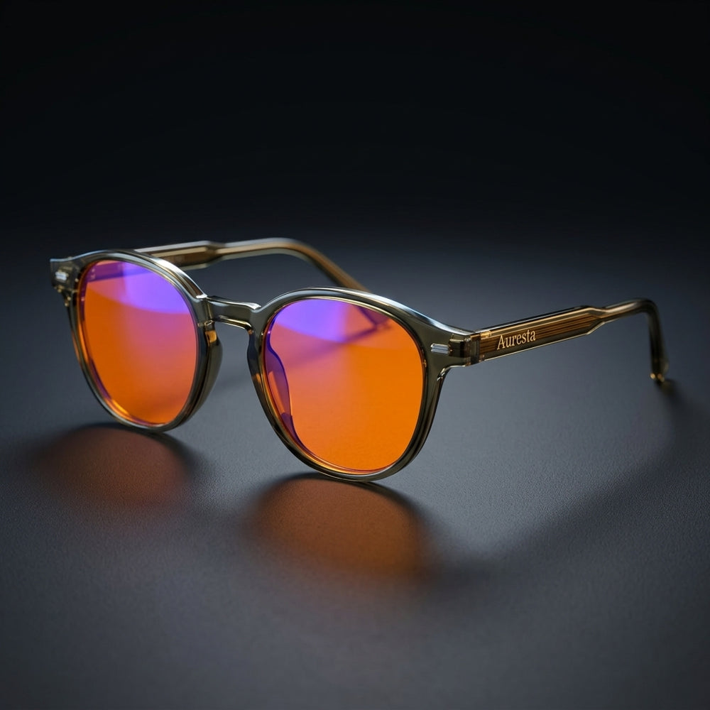 Vesper Blue Light Glasses — Round Sage Acetate, Amber Lenses